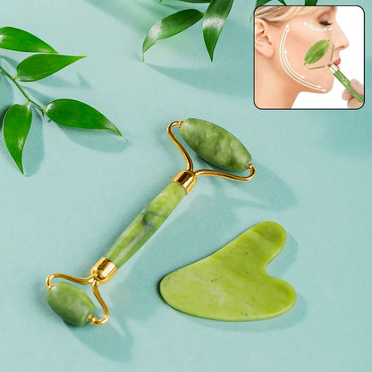 Jade Roller & Gua Sha Set – Natural Face Massager for Anti-Aging, Glowing Skin & Face Shaping