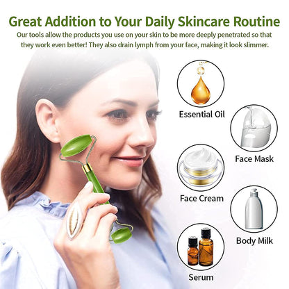 Jade Roller & Gua Sha Set – Natural Face Massager for Anti-Aging, Glowing Skin & Face Shaping